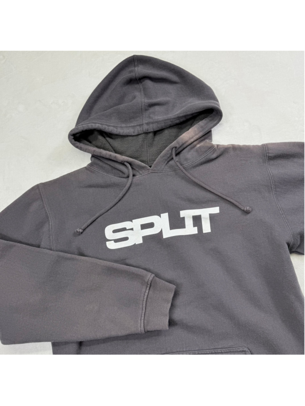 Mens Vintage Y2K Split Skateboarding Pullover Hoodie Grey With Fading Medium